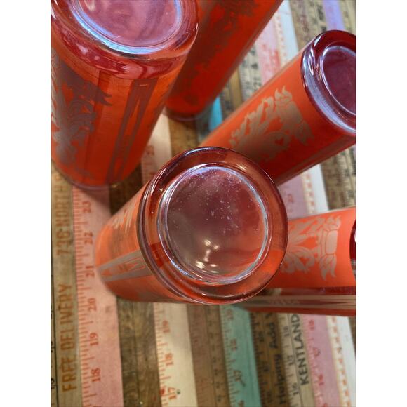 Thai Goddess High Ball Glass Mid Century Modern Retro Bar Set of 5 Asian MCM Red - Picture 12 of 15